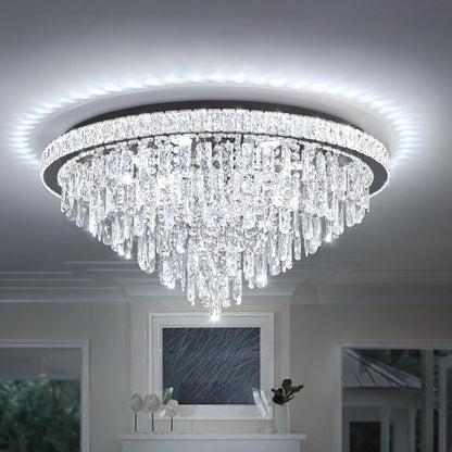 Dia 32" Modern Crystal Chandeliers LED Dimmable Living Room Chandelier Black Pendant Lighting Crystal Ceiling Light Fixture for Entrance Bedroom Hallway Foyer