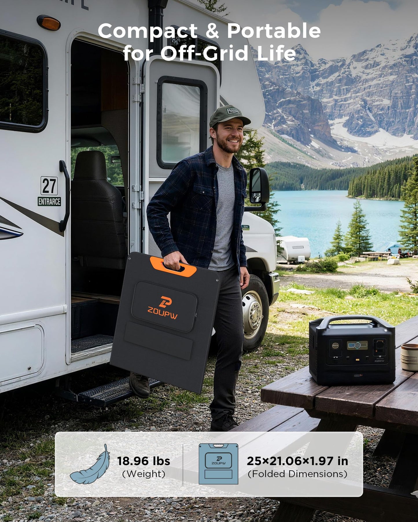 ZOUPW 200W Portable Solar Panel for Power Station,23.5% Efficiency Mono Foldable Solar Charger with 4 Kickstands for Jackery 1000 V2/Bluetti/EcoFlow/Anker,IP67 Waterproof for Camping RV Power Backup