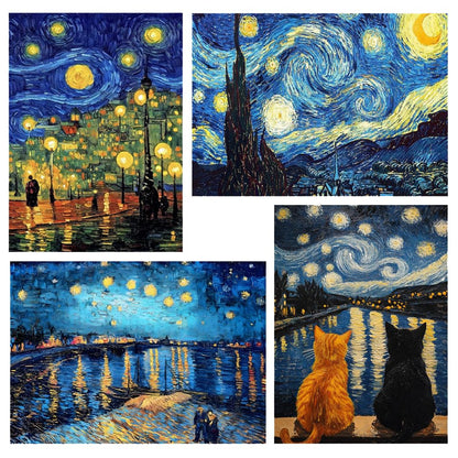 Bzconxin 4 Pack Diamond Painting Kits for Adults,Starry Night Diamond Art Kits for Beginners,Diamond Dots Gem Art Crafts Round Full Drill Funny Crafts for Home Wall Decor&Gift-12x16inch