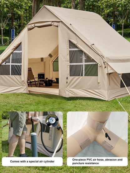 Inflatable Camping Tent with Pump, 4-6 Person Glamping Tents Sun Shelter, Easy Setup Waterproof Outdoor Oxford Tents, Self-Supporting Structure Inflatable House Tent