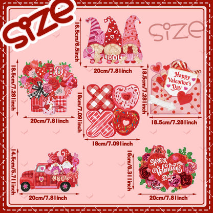 Chiisong 6 Pcs Valentine's Day Diamond Art Painting Kits Glow in The Dark Diamond Hanging Sign Flower Truck Wreath Love Gnome Hanging Ornaments for DIY Adult Beginner Holiday Door Wall Decoration Gift