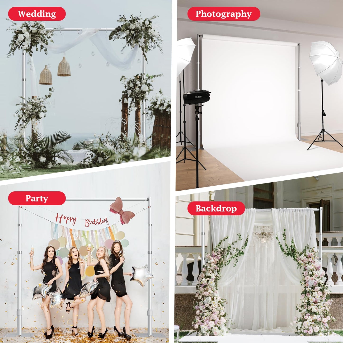 EMART Pipe and Drape Backdrop Stand Kit, 12ftx10ft Heavy Duty Adjustable Photo Background, Metal Frame with Flat Base for Wedding, Birthday Party, Banquet Decorations