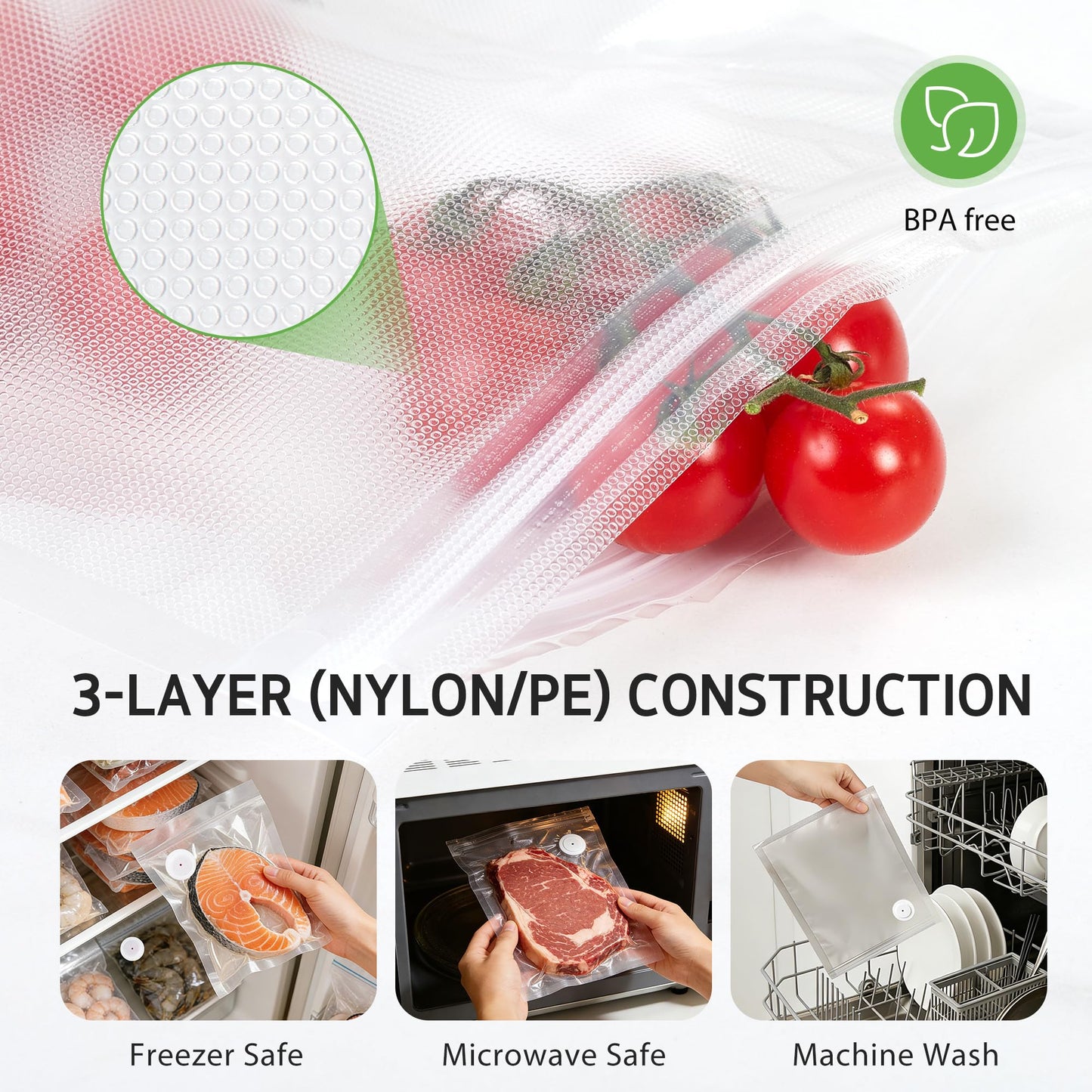 Syntus 30 Reusable Vacuum Sealer Bags for Food, Large 12" x 13" Food Storage Zipper Bags with Air Valve BPA-free Leakproof Keep Food Freshness, Compatible with Compact Vacuum Sealers