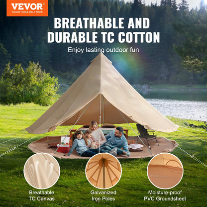 VEVOR Canvas Bell Tent,4 Seasons 5 m/16.4 ft Yurt, for Camping with Stove Jack, Family Camping Outdoor Hunting Party