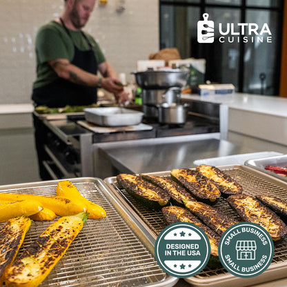 Ultra Cuisine Stainless Steel 8.5 x 12-inch Cooling and Baking Rack - Oven-Safe - Dishwasher-Safe - Heavy Duty - Tight Wire Bake for Oven Cooking - Quarter Sheet Pan - Ideal as Roasting Rack
