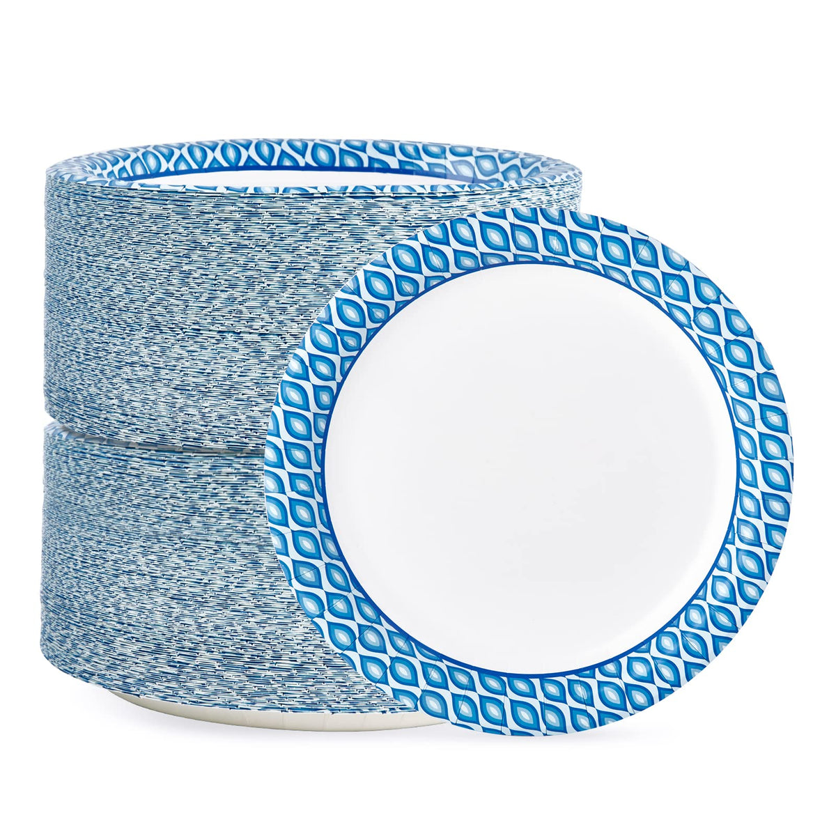 MUCHII 8.375 Inch Disposable Paper Plates, 300 Count Soak and Cut Proof Printed Paper Plates for Daily Use, Holiday for Family Gatherings, Parties, Picnic
