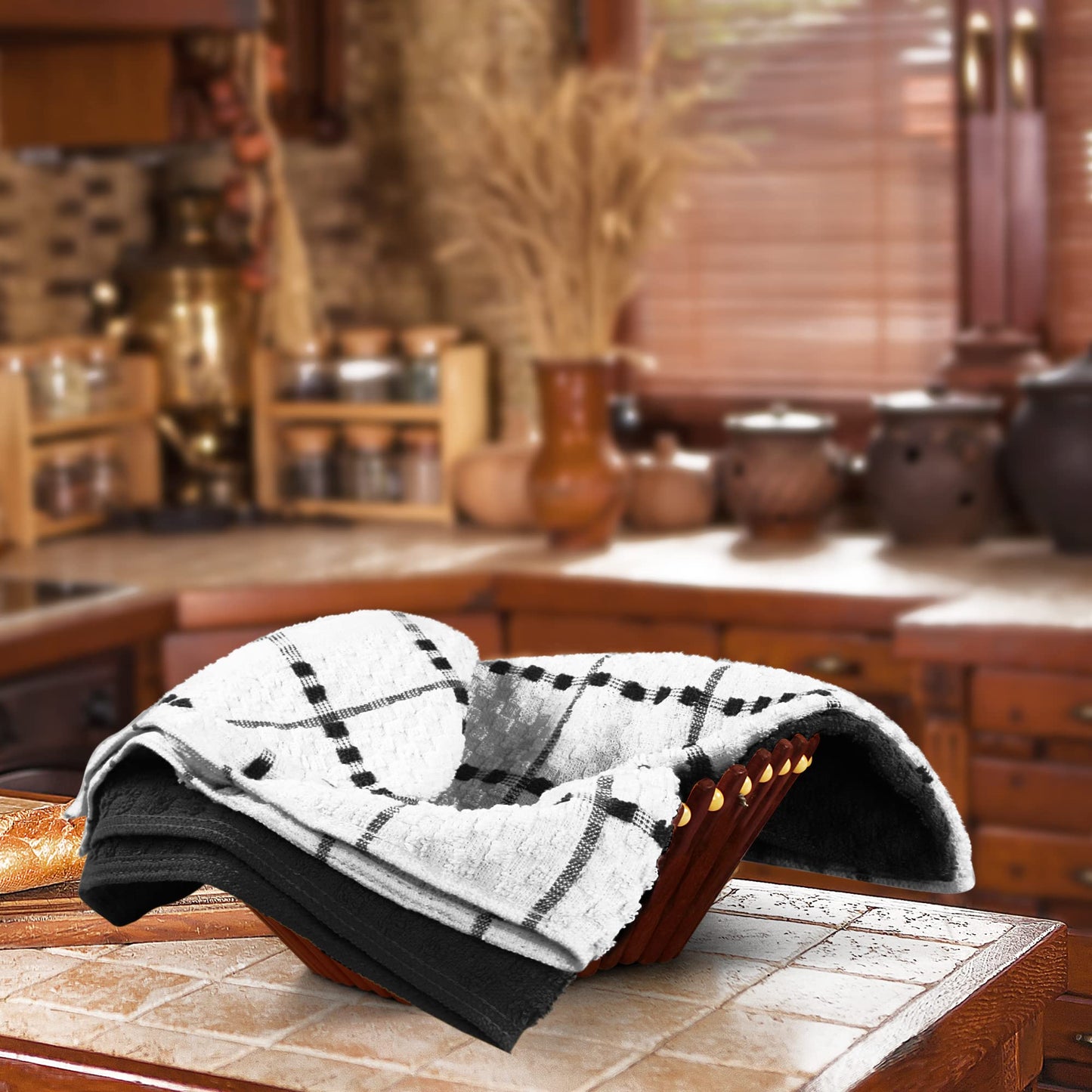 Utopia Towels - Kitchen Towels 12 Pack, 15 x 25 Inches, 100% Ring Spun Cotton Super Soft and Absorbent Linen Dish, Tea and Bar Towels Set, Black