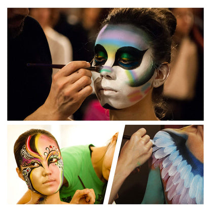 BVENDANO 16x10 gm Face Paint Professional Face Painting Kit for Adults with Stencils, Water Based Facepaint One Stroke Split Cake Palette Rainbow Body Paint Party Halloween Makeup Set