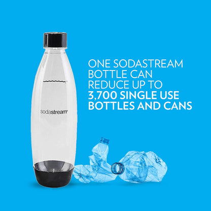1L Pack sodastream Twin Dishwasher Safe Slim Bottle (Black)