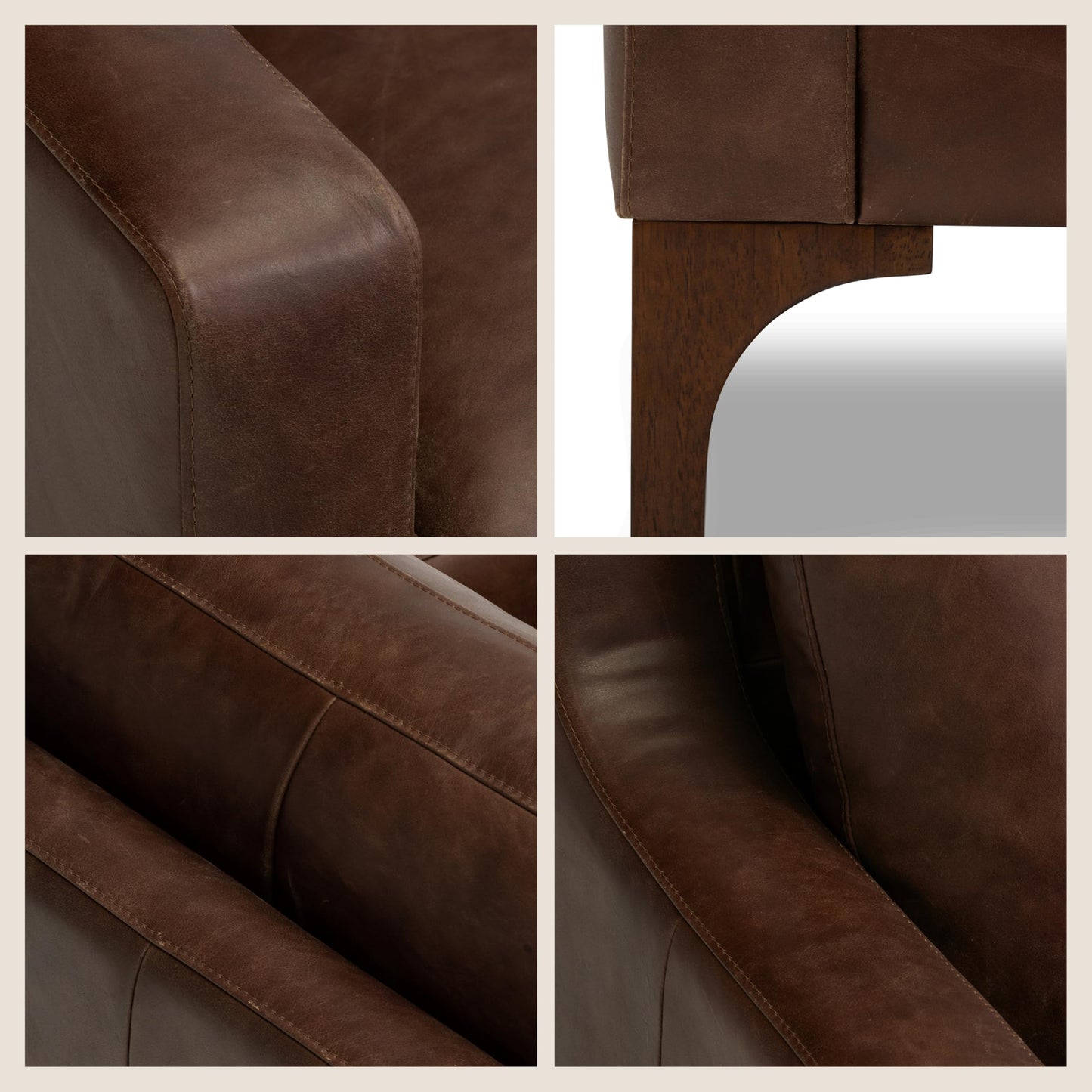 Poly & BARK Sorrento Leather Lounge Chair – Full-Grain Chocolate Brown Leather Upholstery with Feather-Blend Cushions – Modern Upholstered Accent Chair for Bedroom or Living Room – Lounge Seating