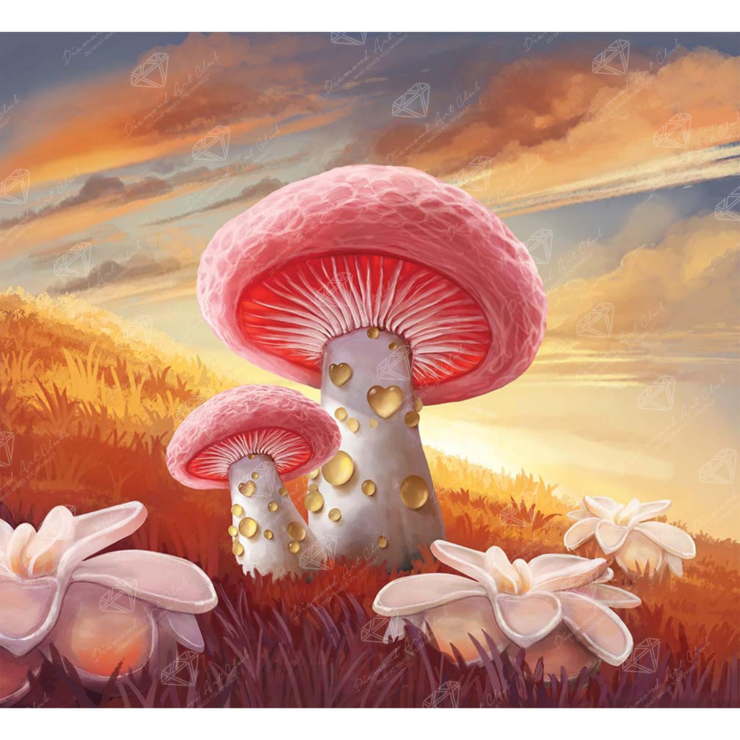 DIAMOND ART CLUB Peach Mushroom Twilight Diamond Painting Kit, Fun DIY Crafts for Adults, Round Diamond Art Canvas, 14" x 13" (35.9 cm x 32.8 cm)