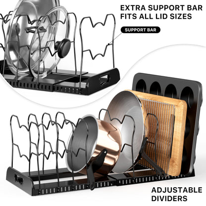 Simple Houseware Expandable Pan Organizer Rack, 10 Adjustable Compartments, Black - Kitchen Cabinet Organizer for Pots, Pans, Lids & Bakeware - Pantry & Countertop Storage