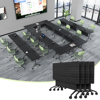 6 Pack Conference Room Tables,Mobile Folding Conference Table with Wheels,Modern Training Locking Rolling Meeting Conference Tables with Flip-Top for Office Classroom Business,6-12 Person,55.1IN