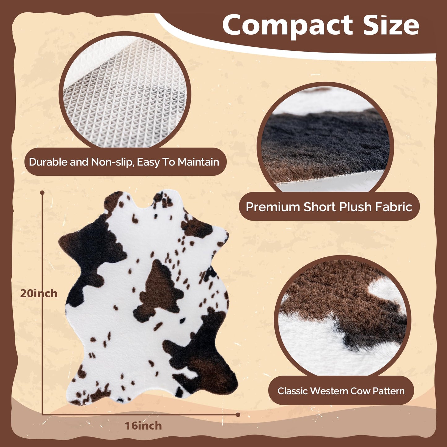 4 Pack Mini Soft Fur Faux Cowhide Rug 20x16 inch Rustic Chic Western Mat Cow Hide Rugs Carpet for Room Resting Area Table Centerpieces Cowboy Party Supplies Art Decor