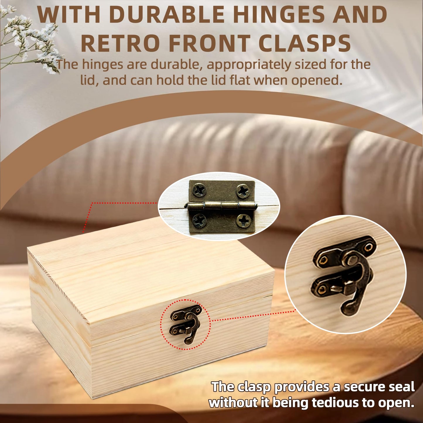 VIKOS Products Unfinished Unpainted Wooden Box with Hinged Lid for Crafts DIY Storage Jewelry Plain Pine Box - Small 6.7"x5.1"x3.1" - 2-Pack