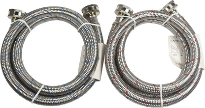 HQRP Premium Stainless Steel Washing Machine Hoses, 4-FT Burst Proof, 2-pack Red and Blue Striped