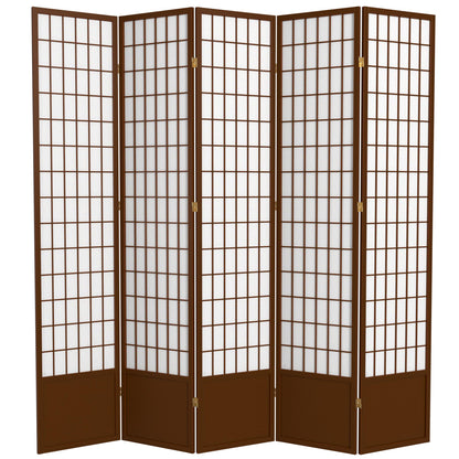 Oriental Furniture 7 ft. Tall Window Pane Shoji Screen - Walnut - 5 Panels