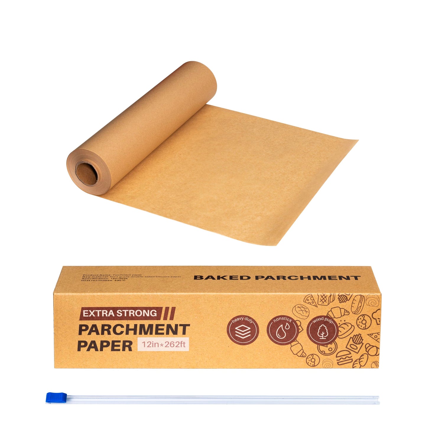 Unbleached 12in x 262ft Parchment Paper Roll with Built-in Slide Cutter - Food Grade Non-Stick Baking Paper for Cooking, Baking, Grilling, Air Fryer & Steaming