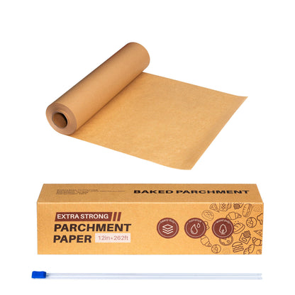 Unbleached 12in x 262ft Parchment Paper Roll with Built-in Slide Cutter - Food Grade Non-Stick Baking Paper for Cooking, Baking, Grilling, Air Fryer & Steaming