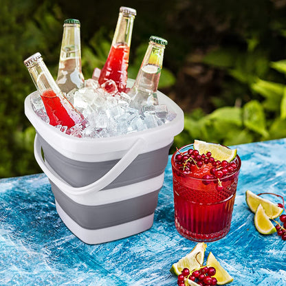 2 Pack Collapsible Buckets 5L 1.3Gallon Small Cleaning Bucket for Household Portable Plastic Bucket Outdoor Car Washing Tub Foldable Camping Beach Sand Water Pot Pail Space Saving Square Grey
