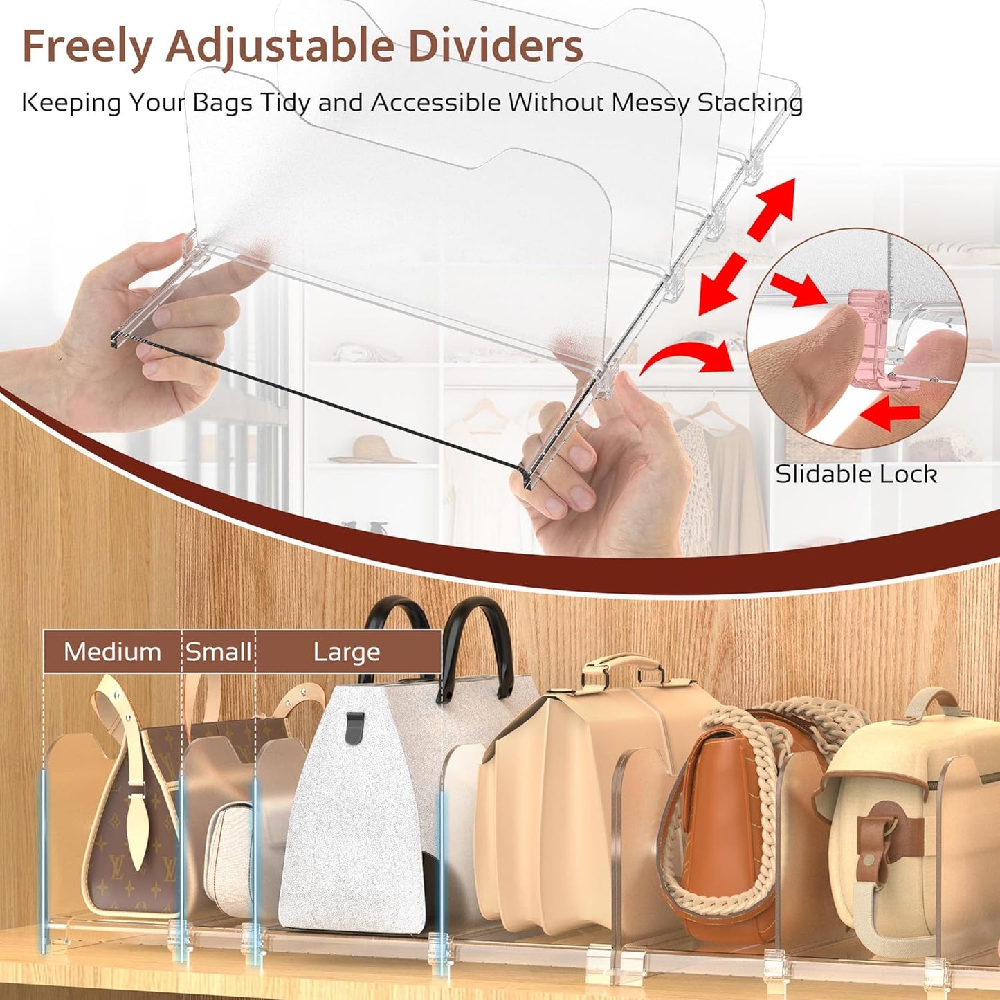 2-Pack Closet, Closet, SURETIVIAN Purse Organizers for Adjustable Small Shelf Divider Rack for Clear Handbag Storage