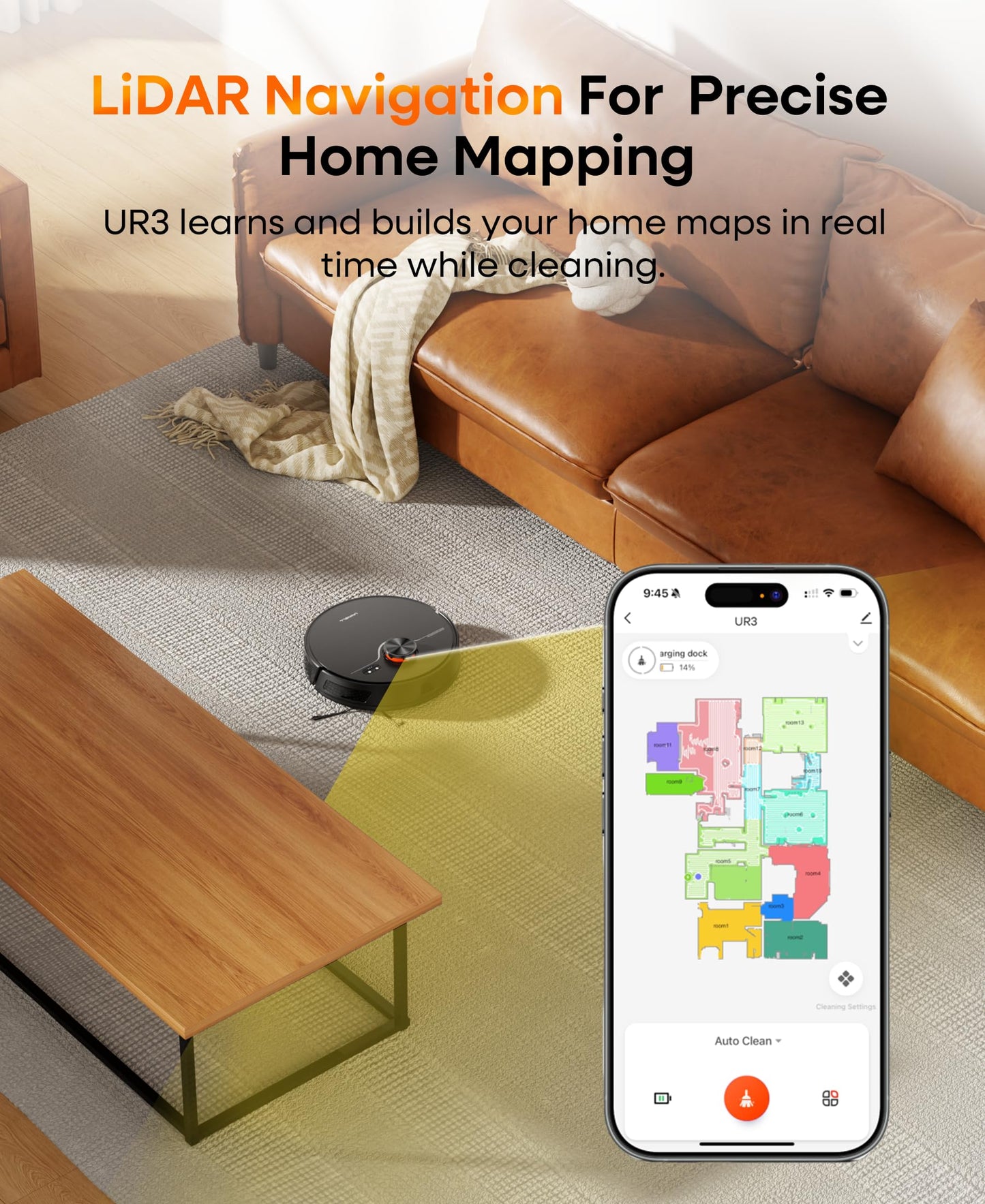 Robot Vacuum and Mop Combo,Lidar Navigation Robotic Vacuum Cleaner with 3.5L Self Emptying Station,5000Pa Vacuum Robot,180mins Runtime,No-Go&No-Mop Zones,App/Alexa/Remote Control,UR3