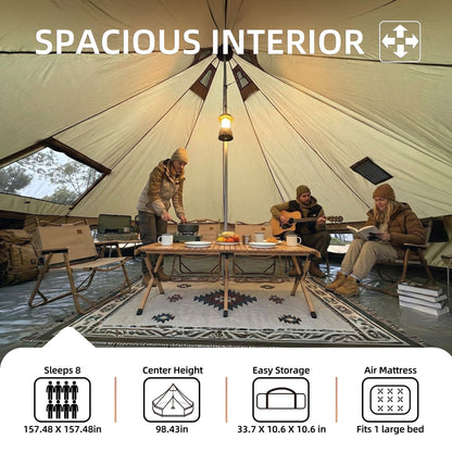 KEIKI 4 Season Canvas Bell Tent 13.1 FT Waterproof All Weather Glamping Yurt Tent, Luxury Hot Tent Stove Jack, Breathable Large Family Camping Teepee for 6 People Outdoor Adventure & Party, Beige