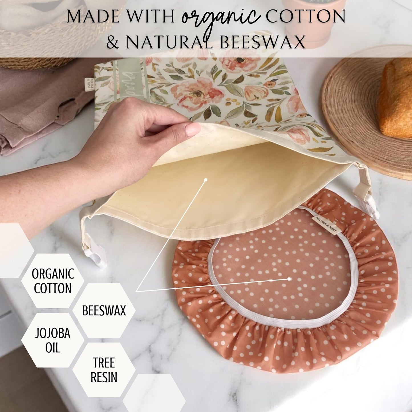 Nectar & Nest Bread Baker Set, Reusable Beeswax Bread Bags for Homemade Bread, Sourdough Bag, Organic Cotton Beeswax Bowl Cover, Limited-Edition Artist Series