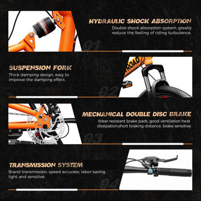 Outroad 26 Inch Folding Mountain Bike, 21 Speed Full Suspension High-Carbon Steel MTB Foldable Bikes, Dual Disc Brake Non-Slip Folding Bicycle for Adults/Men/Women, 26 inch-Orange
