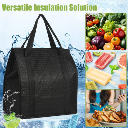 VZZNN 20 Pack Insulated Grocery Bags Bulk, Reusable Shopping Bags with Sturdy Zipper & Handles, Large Foldable Washable Thermal Cooler Totes for Hot Cold Food Transport, Travel & Lunch(Black)