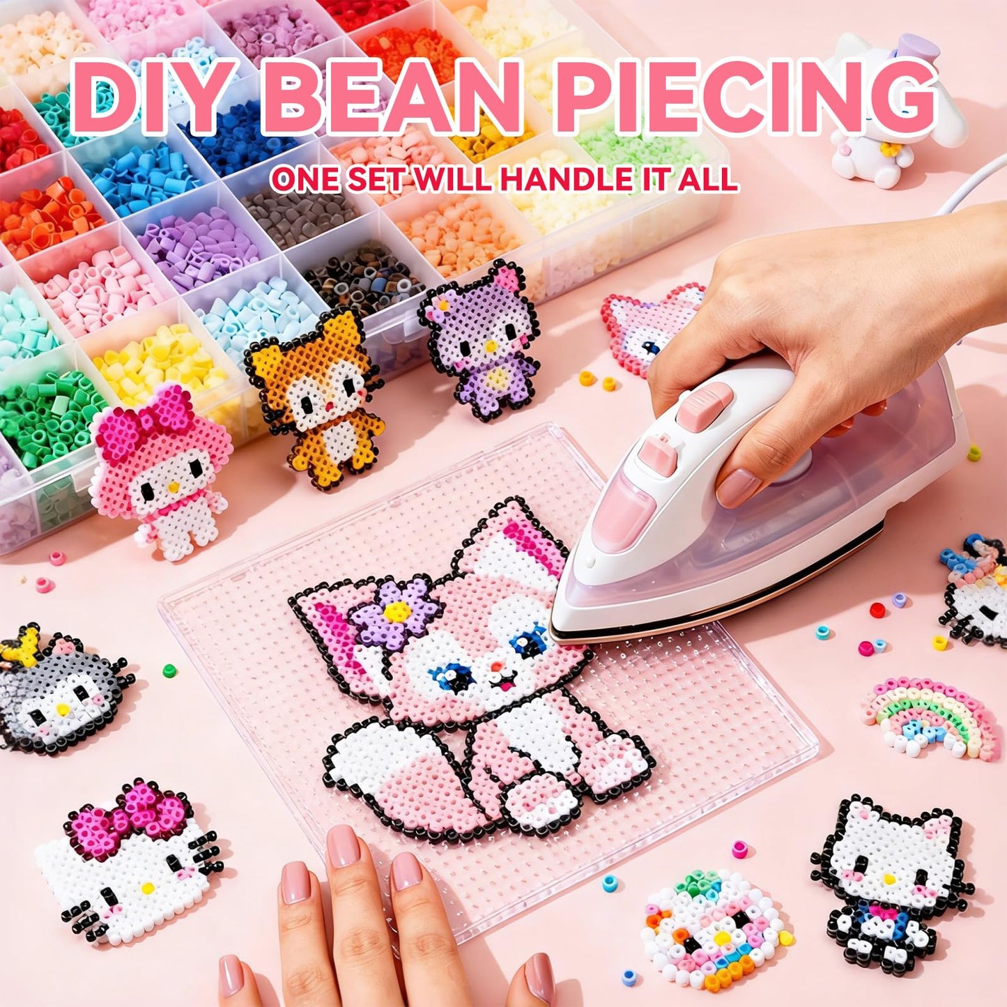 Fuse Beads Kit for Jewelry Making, 2000 Pcs Melty Beads with Storage Box and Big Iron, Create Bracelets, Keychains, Pixel Art, Complete Crafts for Girls & Boys Birthday Gifts, Easter Basket Stuffers