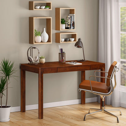 NTC Flow Modern Wooden Rectangle Desk Table with Hidden Drawer – Waterproof & Heat Resistant, Dark Walnut