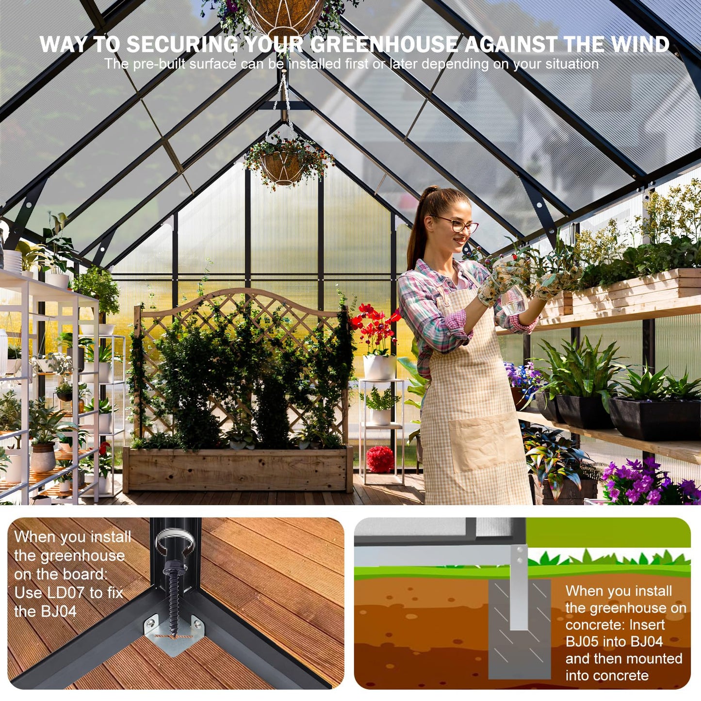 SELLERWE 10x12x10 FT Large Greenhouse, Easy Assembly Thicker Aluminum Hybrid Polycarbonate Greenhouses for Outdoors w/2 Windows,Heavy Duty Walk-in Greenhouses for Outside, Backyard, Graden