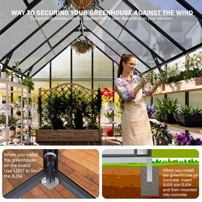 SELLERWE 10x12x10 FT Large Greenhouse, Easy Assembly Thicker Aluminum Hybrid Polycarbonate Greenhouses for Outdoors w/2 Windows,Heavy Duty Walk-in Greenhouses for Outside, Backyard, Graden
