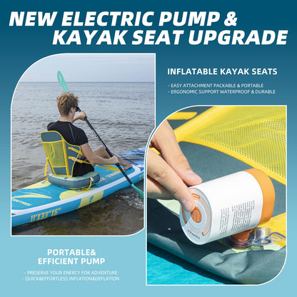 TIDETREK 11'/11'6" x 33"/34" x 6" Inflatable SUP Paddle Board – Extra-Wide, Stable Stand Up Paddle Board with Premium Full Accessory Set for Adults & Youth (Blue Turtle/Kayak Seat, 11'x33 x6)