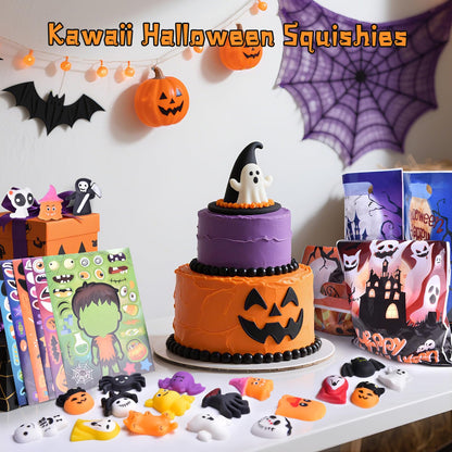 Halloween Mochi Squishy Toys for Kids Halloween Party Favors Goodie Bags Fillers Stuffers Squishies Halloween Treats Bags Gifts Squishy Fidget Toys Stress Relief Squeeze Toys Prizes for Kids