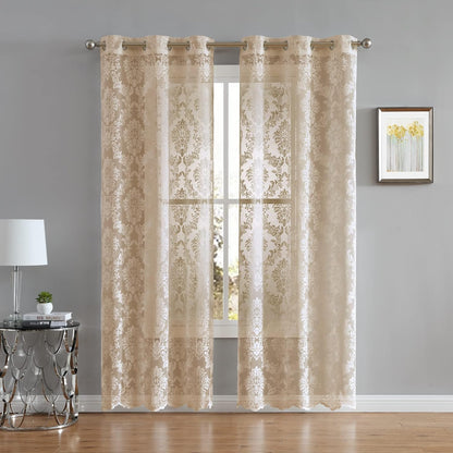 Warm Home Designs Pair of Standard Length 38" x 84" Linen Gold Color Knitted Lace Curtains with 6 Grommets