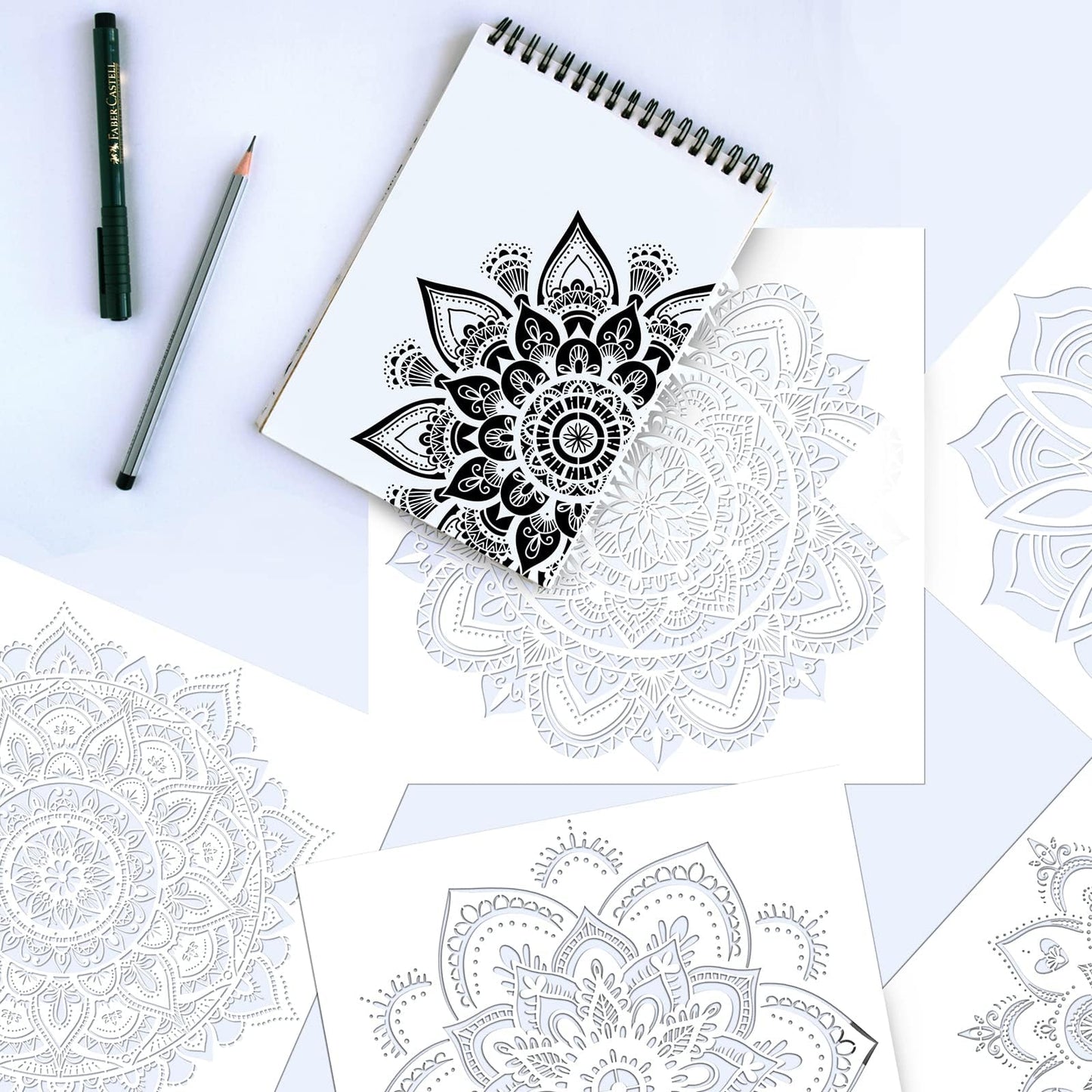 9-Piece Mandala Stencil Set - Reusable Mandala Painting Templates for DIY Wall, Tile, Furniture, Canva, Outdoor & Indoor Decoration