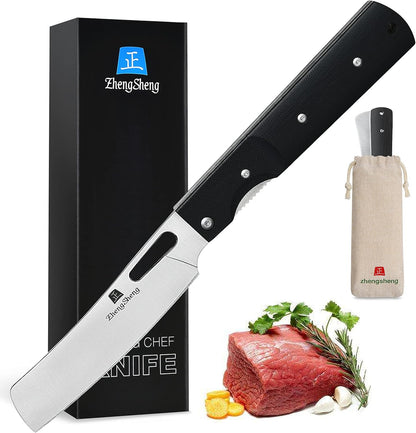 ZhengSheng Folding Chef Knife: 4.8" Sharp 440A Stainless Steel Blade, G10 Handle for Outdoor Cooking