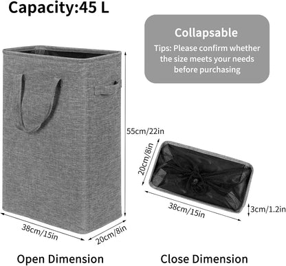 Chrislley 45L Slim Laundry Hamper, Narrow Laundry Basket with Handle, Foldable Dirty Clothes Portable Skinny Hamper