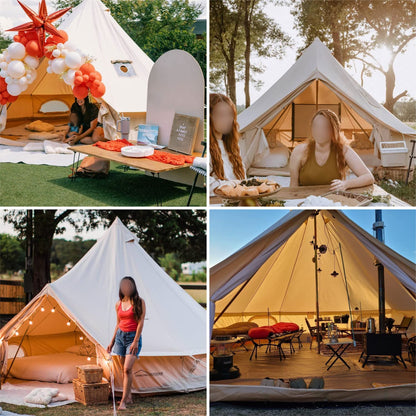 DANCHEL OUTDOOR B5PRO 4 Season Canvas Tent with Stove Jack Camping, Waterproof Bell Tent with AC Port Yurt All Year Living, Luxury Glamping for 4 Person Hunting Party, 13ft/4m