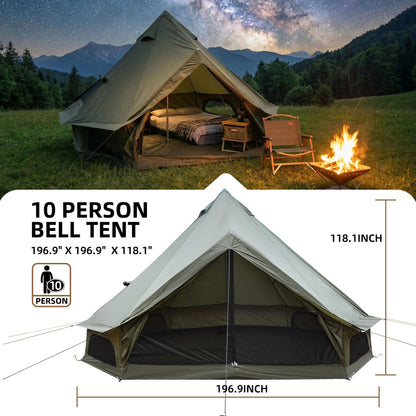 KEIKI 4 Season Canvas Bell Tent 16.4 FT Waterproof All Weather Glamping Yurt Tent, Luxury Hot Tent Stove Jack, Breathable Spacious Family Camping Teepee for 8 People Outdoor Hunting Party Event Green