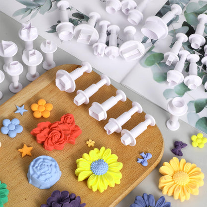 35PCS Mini Cookie Cutters Set, Fondant Cake Cookie Plunger Cutter, Plastic Biscuit Plunger, Geometric Shape Fondant Decorating Mold (Heart/Star/Circle/Square/Diamond/Triangle/Hexagon/Rectangle/Oval)