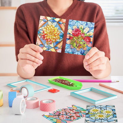 Saillong 24 Pcs Mini Flower Diamond Painting Kits, Small Diamond Art Kits for Adults, DIY Mini Square Drill Flower Gem Sets 1-Hour Painting for Beginners Home Desktop Decor, 5.12x3.94 Inch