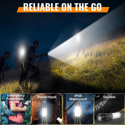Rechargeable LED Flashlight Lantern 2000 High Lumens - with Camping Lanterns, Long Range LED Super Bright Flashlight for Camping, 5 Mode, High Powerd Heavy Duty Zoomable Waterproof Tactical Flashlight