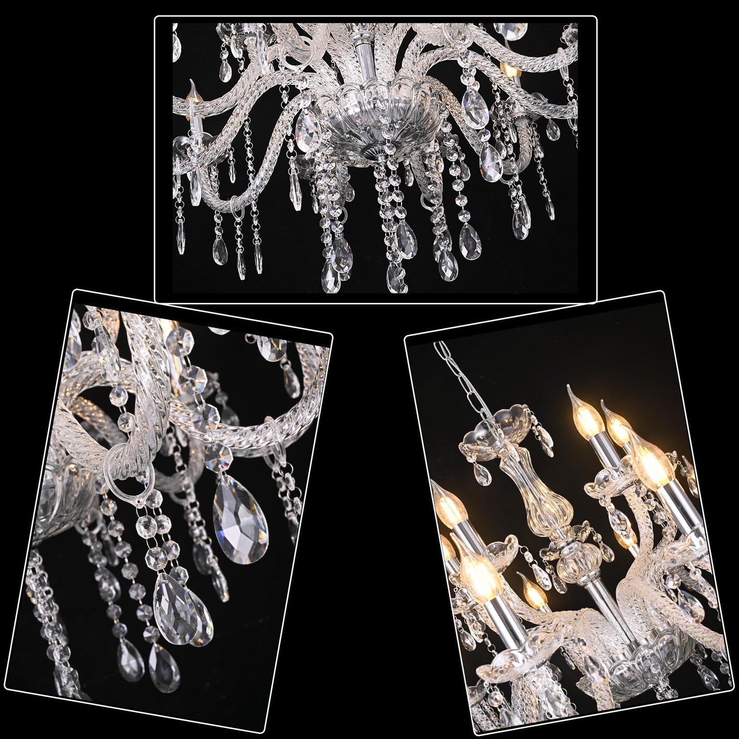 MALOSA Large Clear Crystal Chandeliers,30.7" Large Chandelier for Dining Room,Living Room,Bedroom,Hallway,High Ceilings Wedding Party 15 Lights