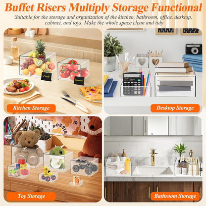 8 Pcs Clear Acrylic Buffet Risers with Mini Sign and Maker,Buffet Risers and Stands Clear Food Display Risers for Buffet Table Party Catering Dessert Cupcake Collectibles (8" 7" 6" 5" 5" 4" 4" 3")