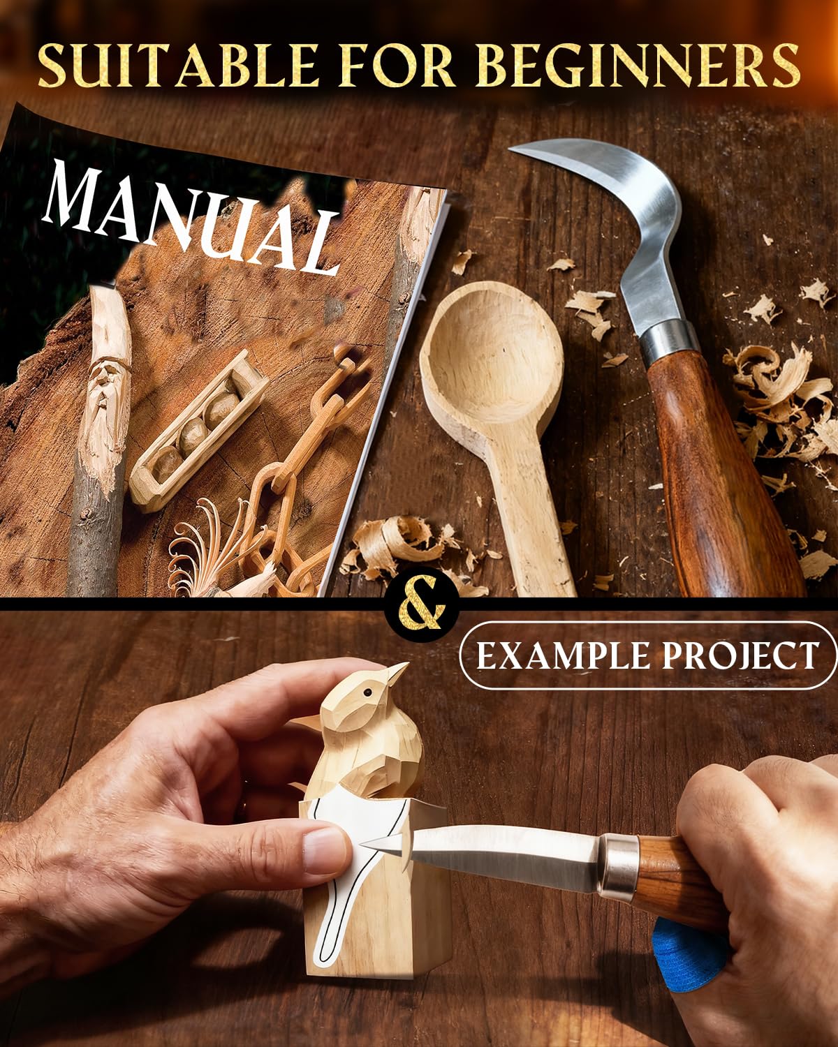 Wood Carving Kit Whittling Kit: Deluxe Wood Carving Tools Knife Set with Leather Case - Woodworking Hobby Kit for Beginners Adults Kids - DIY Art Craft Gift for Men Teens