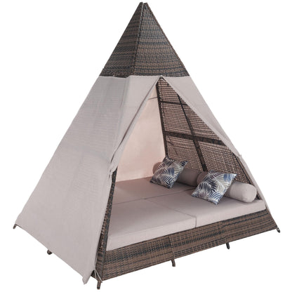 SAFAVIEH Outdoor Patio Furniture Collection – Bongo Grey & Light Grey Wicker Outdoor Daybed with Canopy, Modern Pyramid Design (PAT7736B)