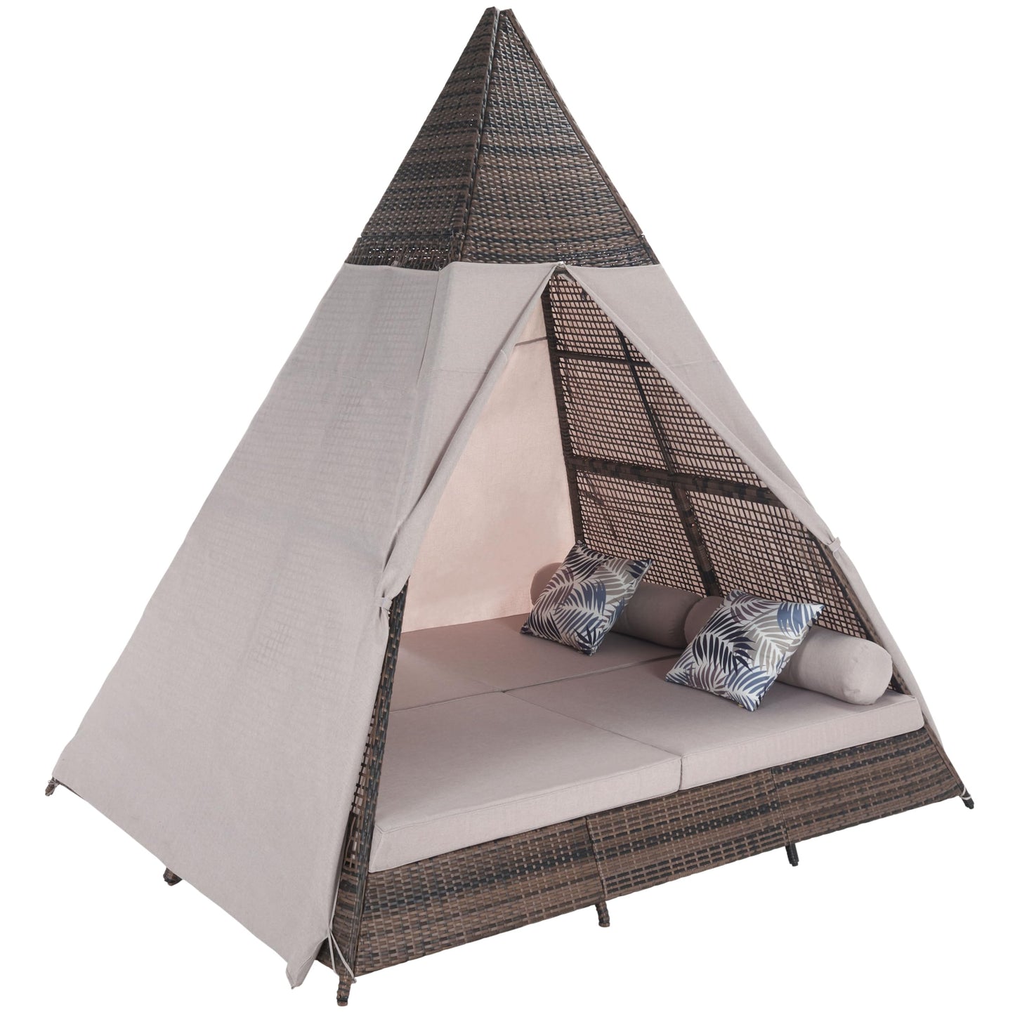 SAFAVIEH Outdoor Patio Furniture Collection – Bongo Grey & Light Grey Wicker Outdoor Daybed with Canopy, Modern Pyramid Design (PAT7736B)